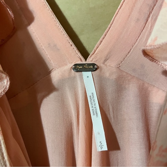 Free People | Joaquin Dress Peach Combo Floral Ruffle Godet Midi Dress Size S - Picture 4 of 15